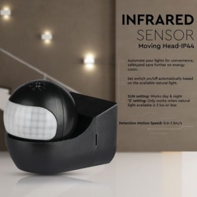 Zidni Senzor Pokreta IP44 Crni V-tac