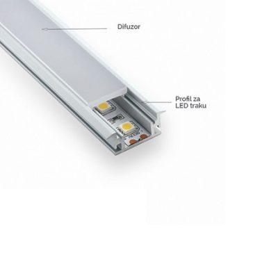 AL profil Ugradni za LED Traku sa difuzorom 1m Sivi