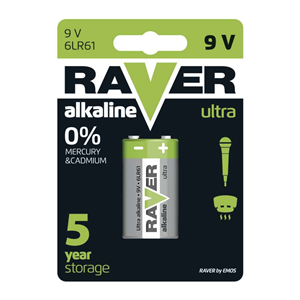Baterija Alkalna RAVER RUA 6LR61 9V