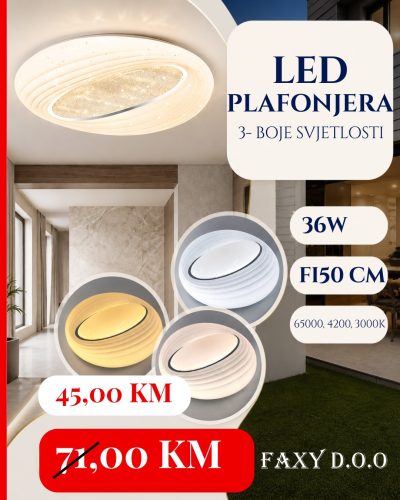 LED PLAFONJERA 3-BOJE SVJETLOSTI 36W FI50CM